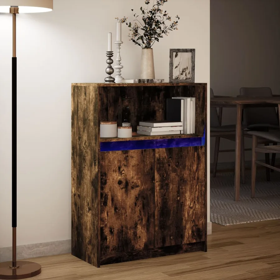 Buffet avec LED chêne fumé 72x34x100 cm bois d'ingénierie - 5