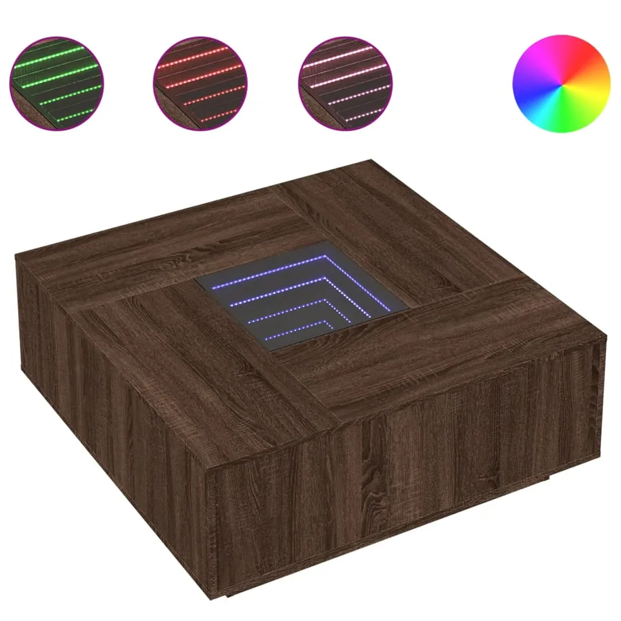 Table basse avec LED infini chêne marron 100x100x40 cm - 2