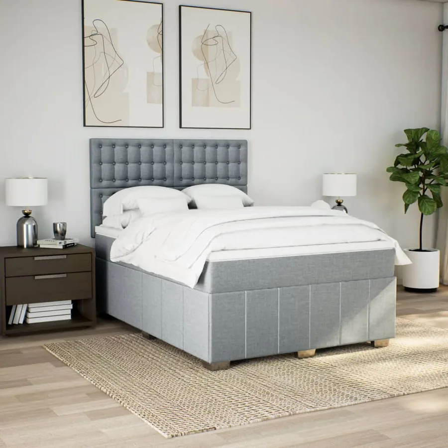 Sommier à lattes de lit avec matelas Gris clair 160x200cm Tissu - 3