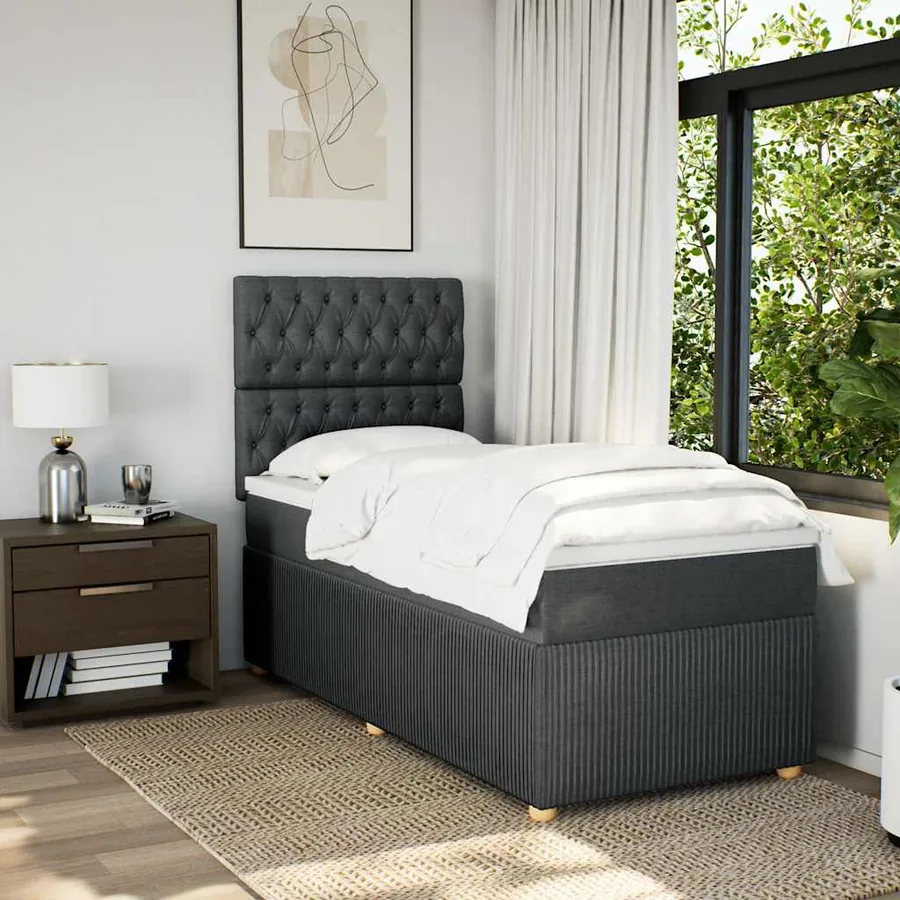 Sommier à lattes de lit avec matelas Gris foncé 90x200 cm Tissu - 3
