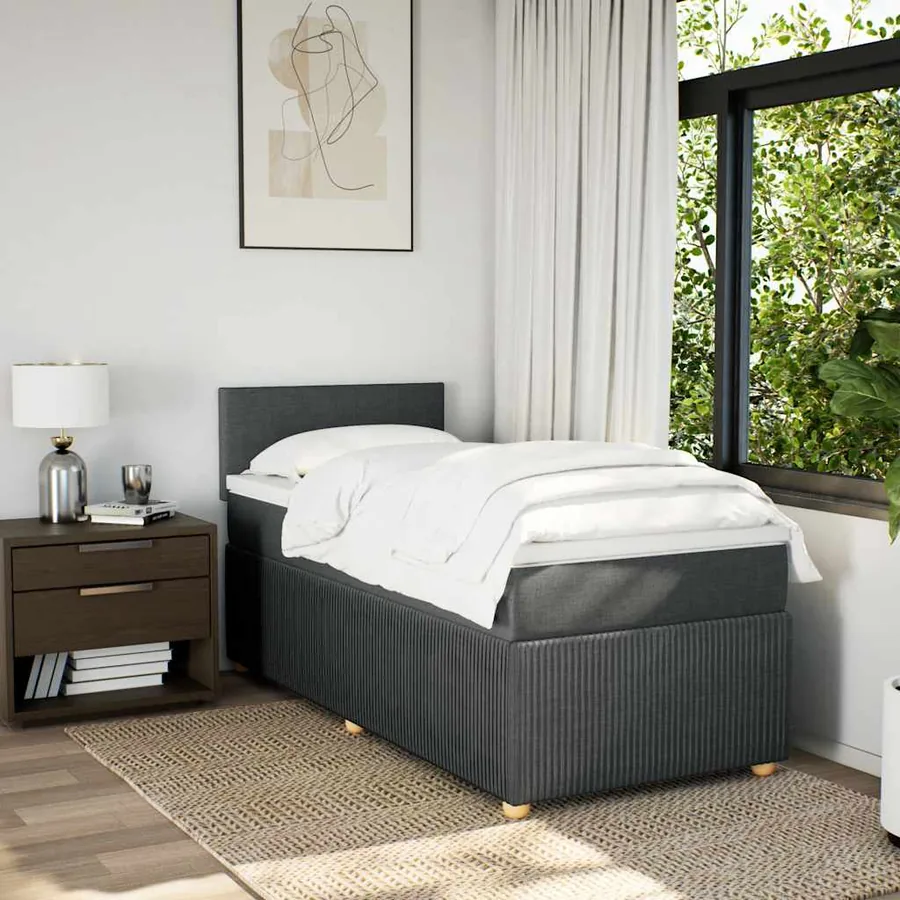 Sommier à lattes de lit avec matelas Gris foncé 90x200 cm Tissu - 3