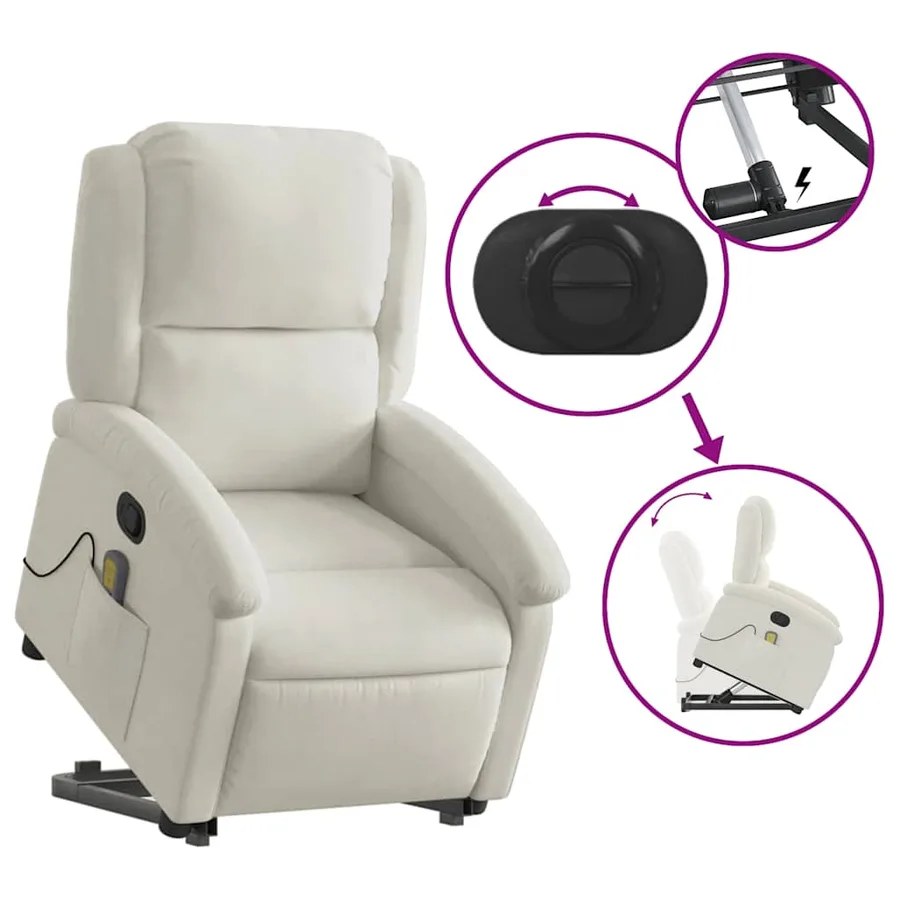 Fauteuil de massage inclinable Crème Velours - 6