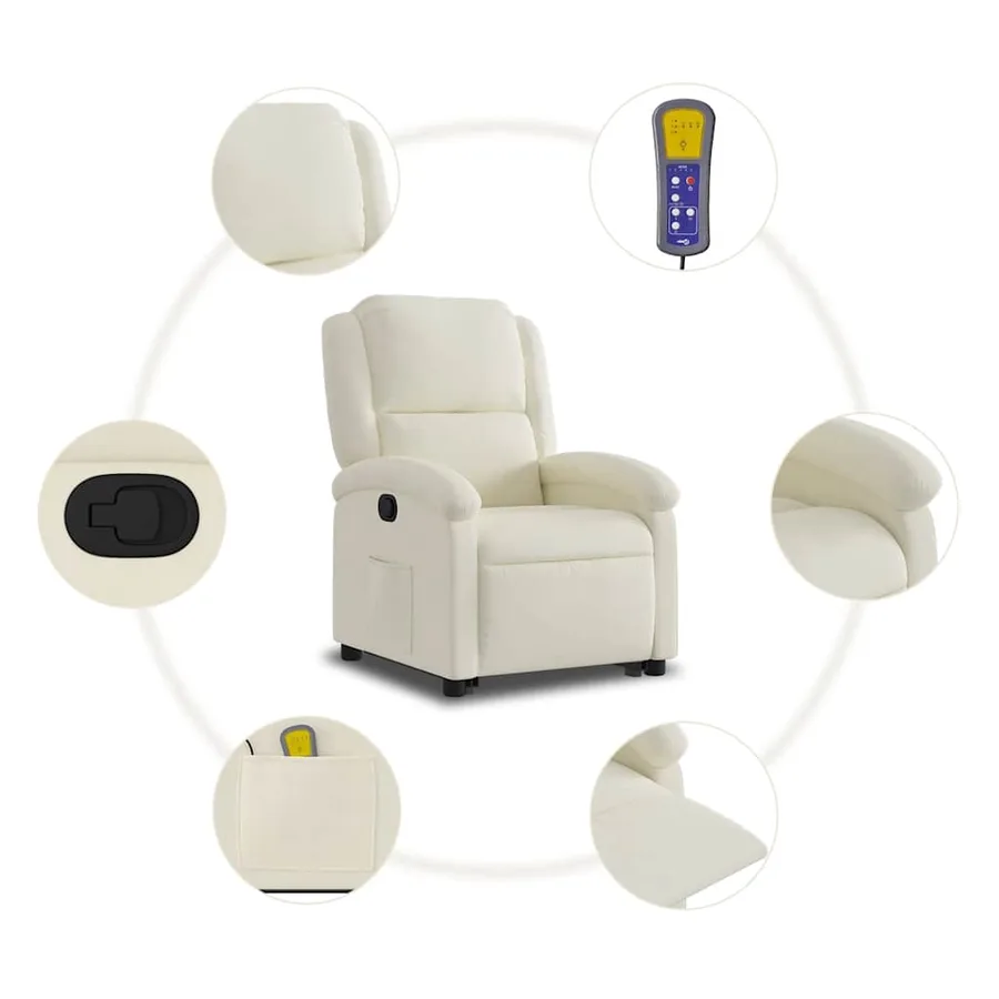 Fauteuil de massage inclinable Crème Velours - 7