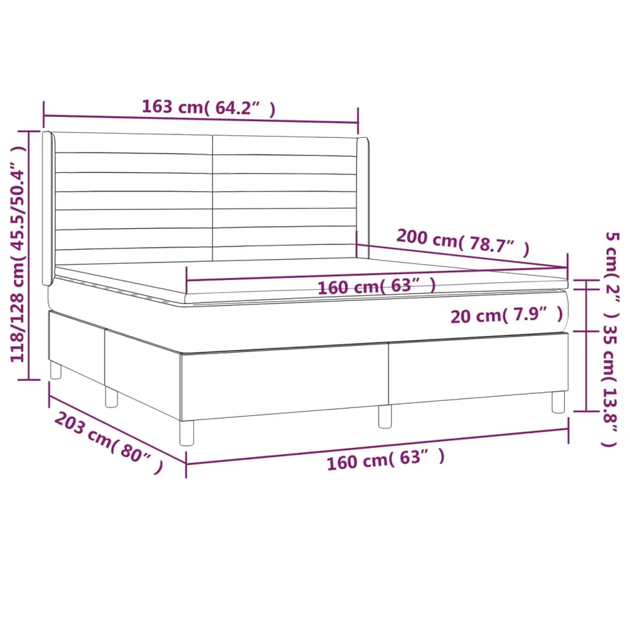 Sommier à lattes de lit avec matelas Taupe 160x200 cm Tissu - 7
