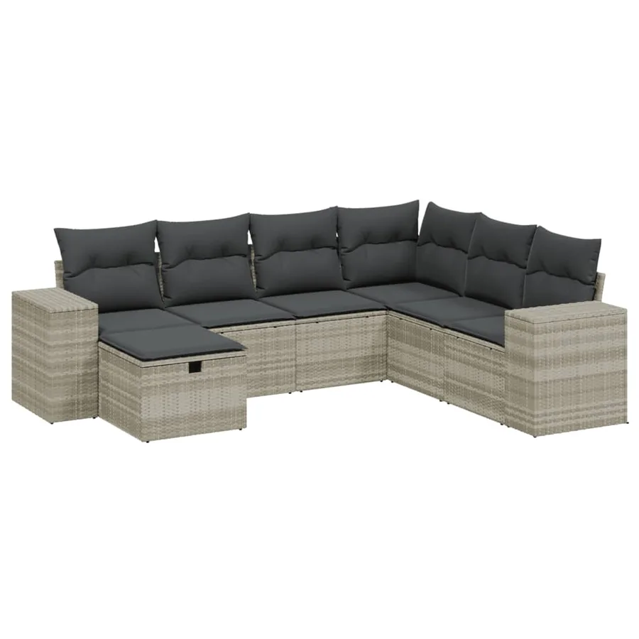 Salon de jardin avec coussins 7 pcs gris clair résine tressée - 2