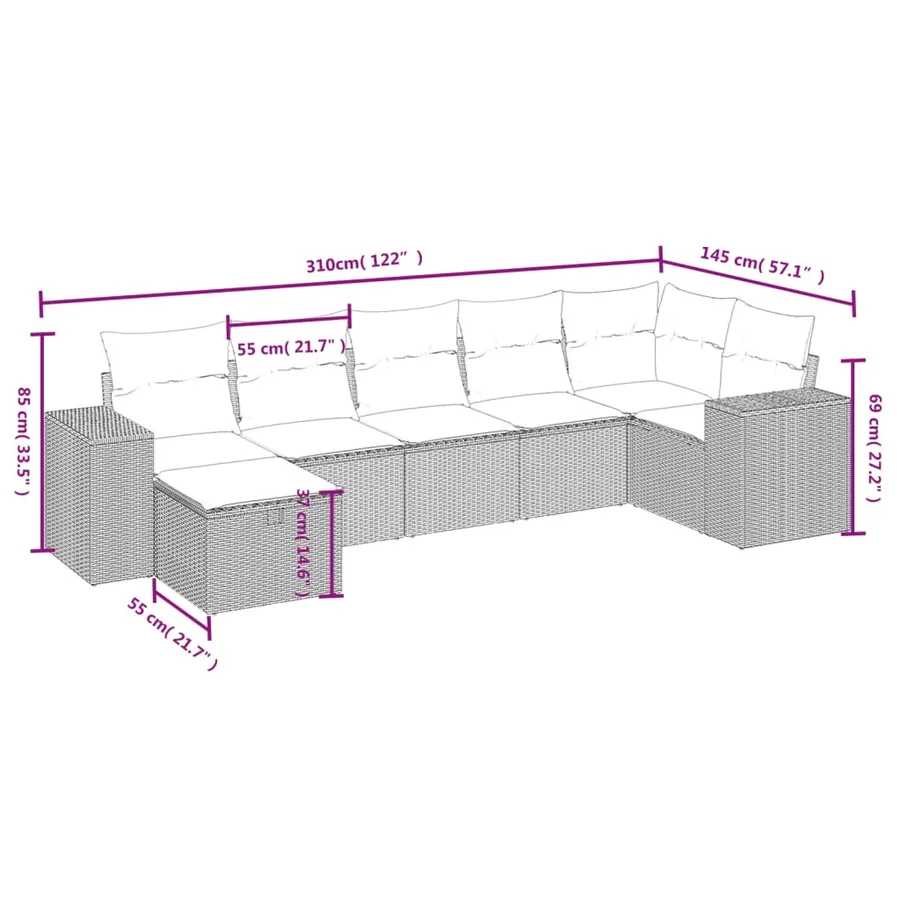 Salon de jardin avec coussins 7 pcs gris clair résine tressée - 4