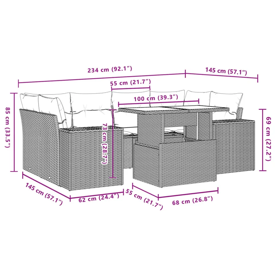 Salon de jardin avec coussins 7 pcs gris clair résine tressée - 10
