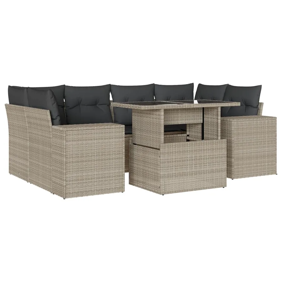 Salon de jardin avec coussins 7 pcs gris clair résine tressée - 2