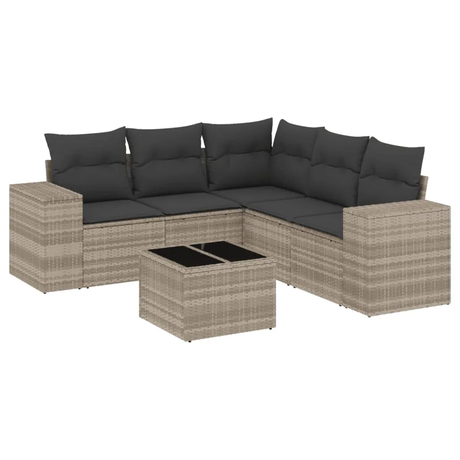 Salon de jardin 6 pcs avec coussins gris clair résine tressée - 2