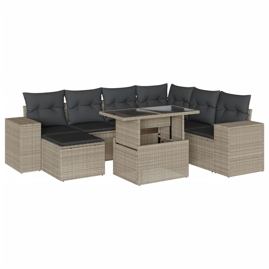Salon de jardin 8 pcs avec coussins gris clair résine tressée - 2
