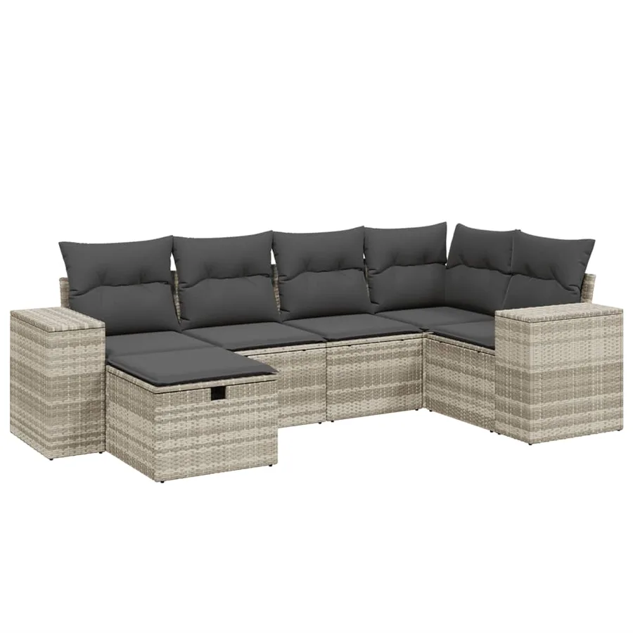 Salon de jardin 6 pcs avec coussins gris clair résine tressée - 2