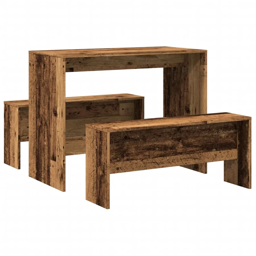 Ensemble table à manger et bancs 3 pcs bois d'ingénierie - 2