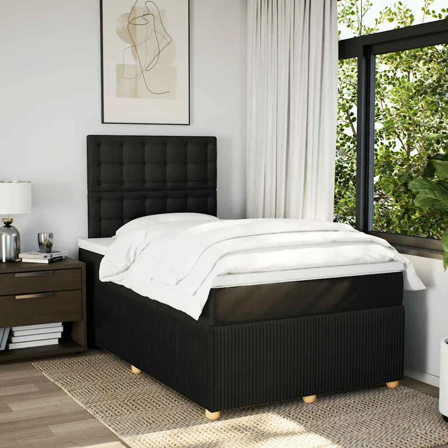 Sommier à lattes de lit avec matelas noir 120x190 cm tissu - 4