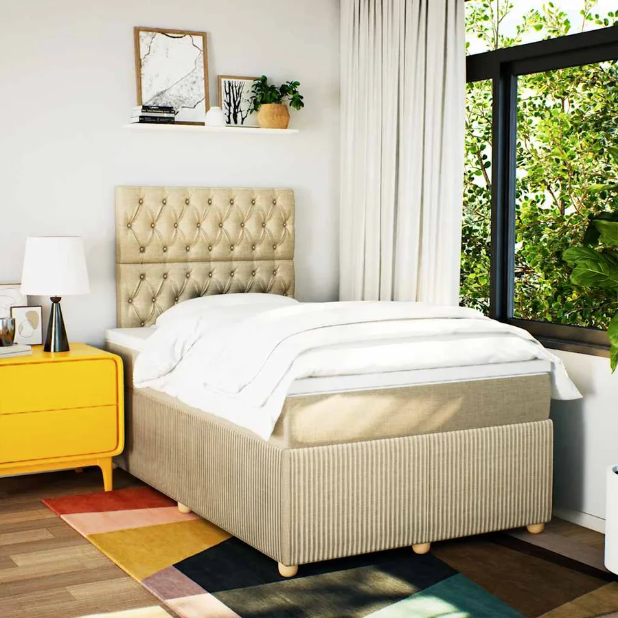 Sommier à lattes de lit avec matelas crème 120x190 cm tissu - 4