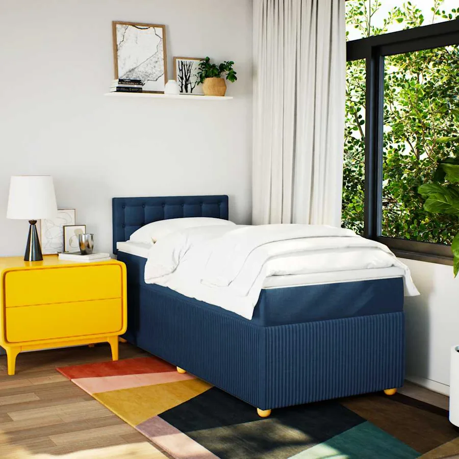 Sommier à lattes de lit avec matelas Bleu 90x200 cm Tissu - 4