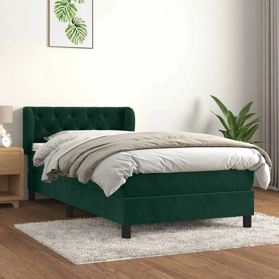 Sommier à lattes de lit avec matelas Vert foncé 100x200 cm