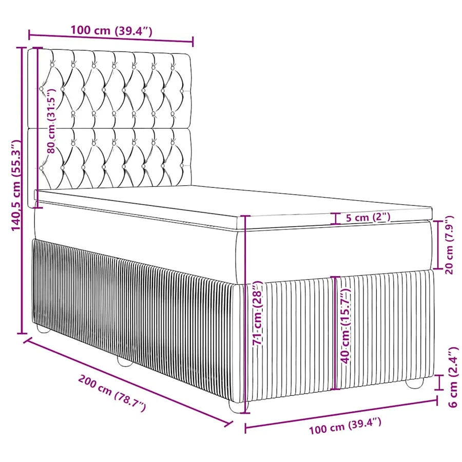 Sommier à lattes de lit avec matelas Gris foncé 100x200cm Tissu - 18