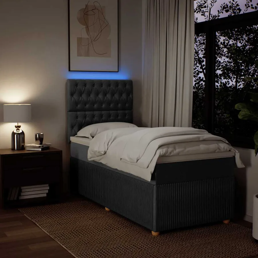 Sommier à lattes de lit avec matelas Gris foncé 100x200cm Tissu - 4