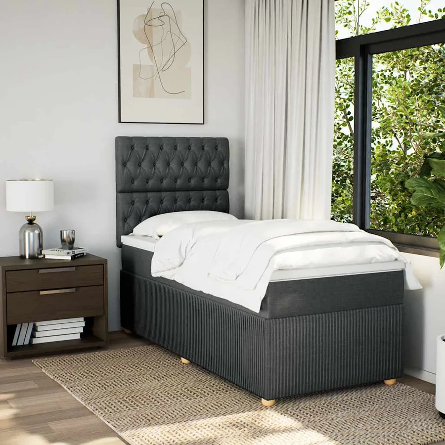 Sommier à lattes de lit avec matelas Gris foncé 100x200cm Tissu - 5