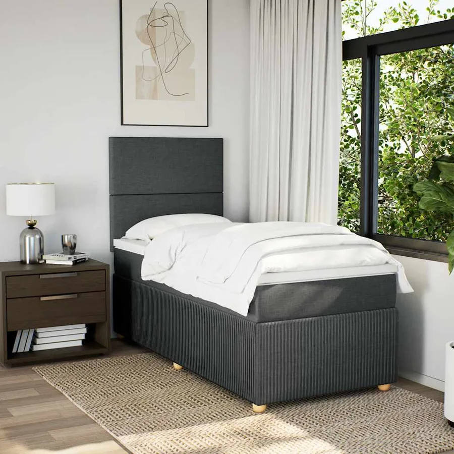Sommier à lattes de lit avec matelas Gris foncé 100x200cm Tissu - 5