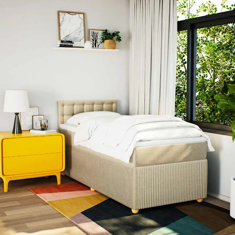Sommier à lattes de lit avec matelas Crème 100x200 cm Tissu - 3