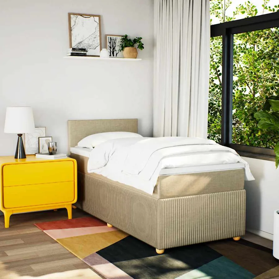 Sommier à lattes de lit avec matelas Crème 100x200 cm Tissu - 3
