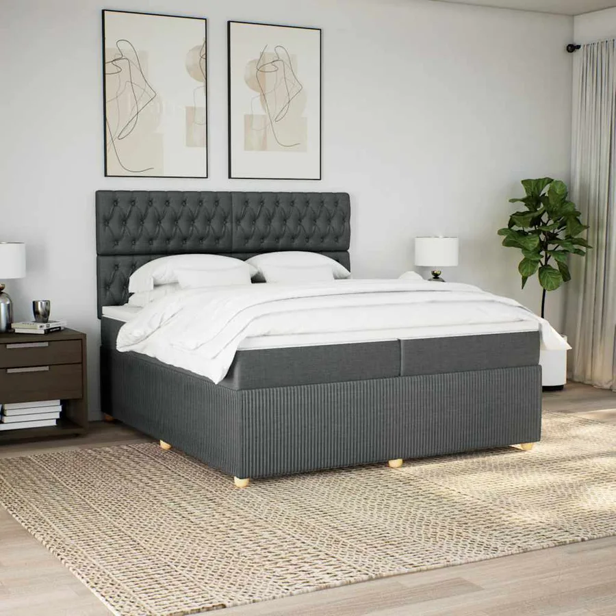 Sommier à lattes de lit avec matelas Gris foncé 200x200cm Tissu - 3