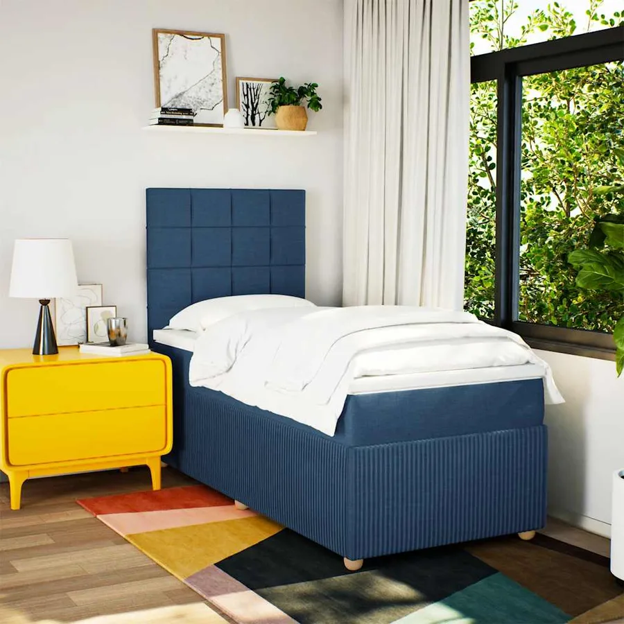 Sommier à lattes de lit avec matelas Bleu 90x200 cm Tissu - 3
