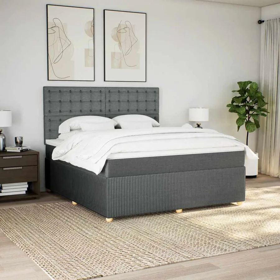 Sommier à lattes de lit avec matelas Gris foncé 180x200cm Tissu - 3