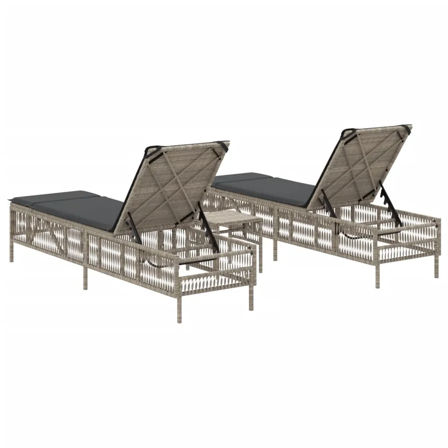 Chaises longues lot de 2 avec table gris clair résine tressée - 6