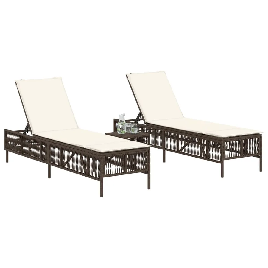 Chaises longues lot de 2 avec table marron résine tressée - 3