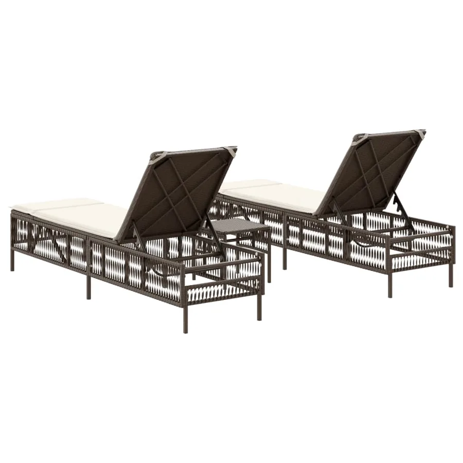 Chaises longues lot de 2 avec table marron résine tressée - 6