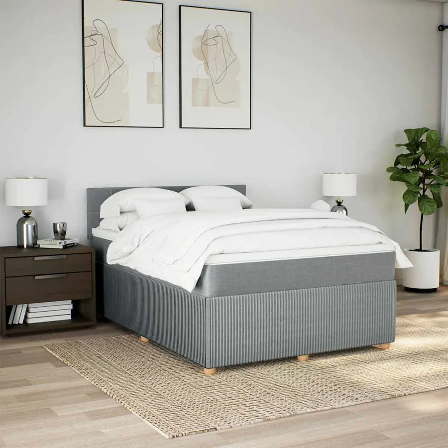 Sommier à lattes de lit avec matelas Gris clair 160x200cm Tissu - 4