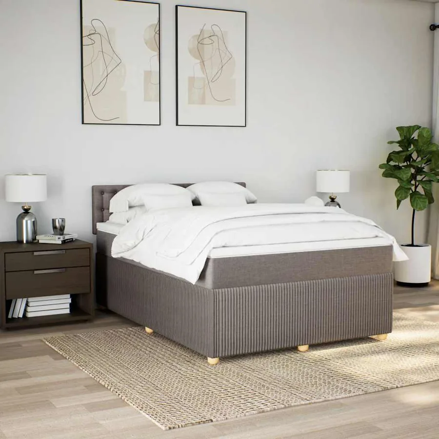Sommier à lattes de lit avec matelas Taupe 140x200 cm Tissu - 4