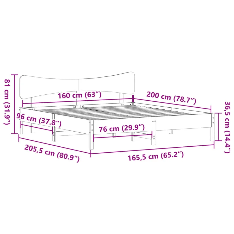 Cadre de lit sans matelas cire marron 160x200cm bois pin massif - 11