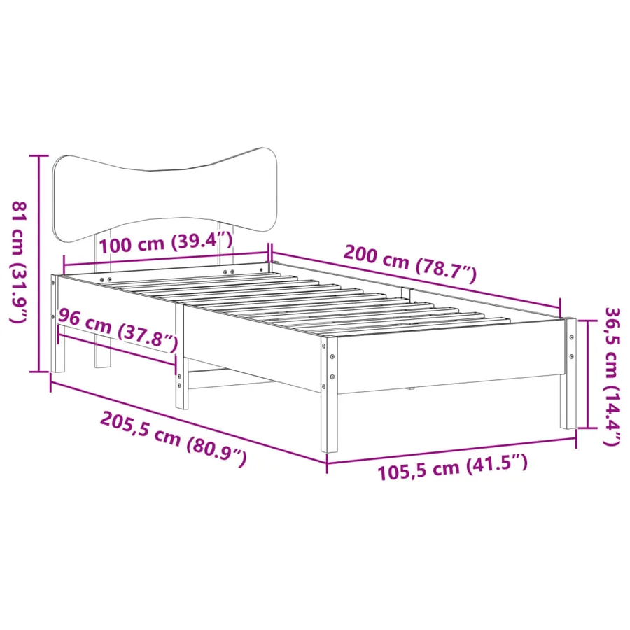 Cadre de lit sans matelas cire marron 100x200cm bois pin massif - 11