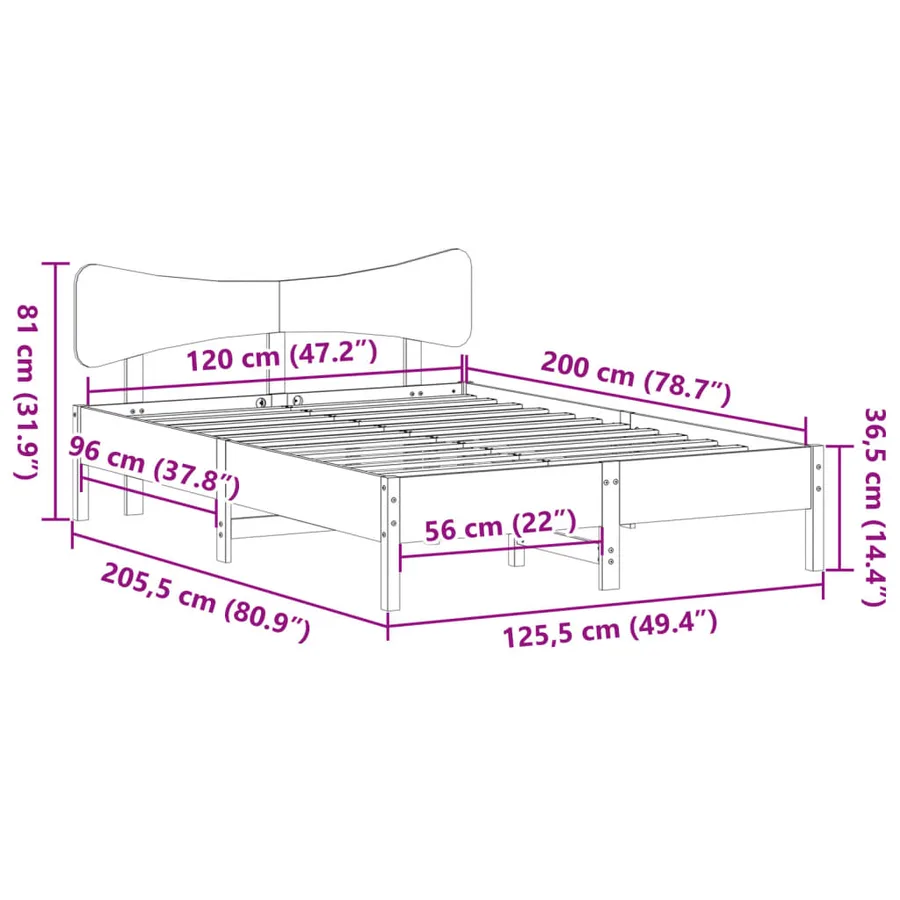Cadre de lit sans matelas 120x200 cm bois de pin massif - 11