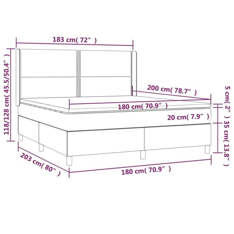 Sommier à lattes de lit matelas LED Bleu 180x200 cm Tissu - 8