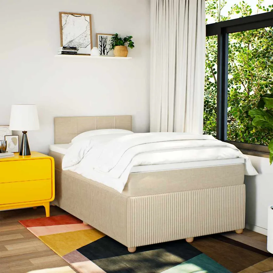 Sommier à lattes de lit avec matelas Crème 120x200 cm Tissu - 3