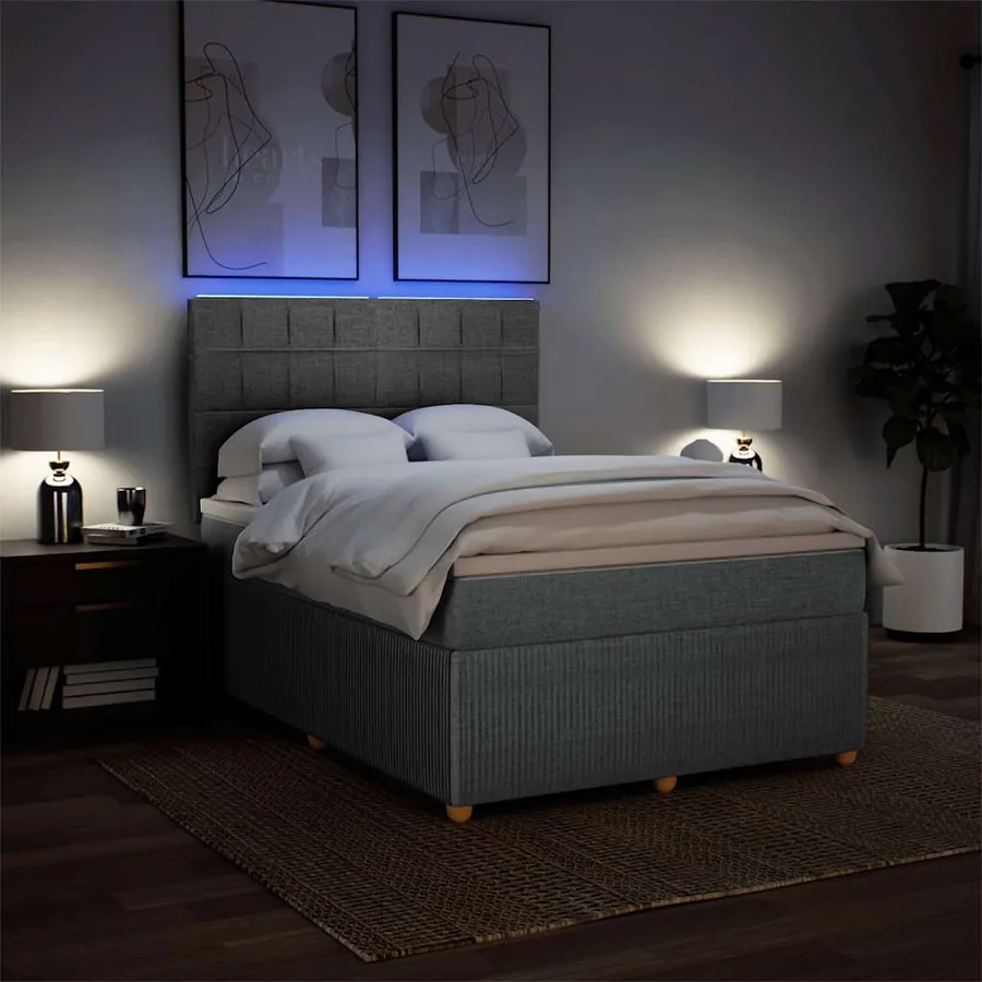 Sommier à lattes de lit avec matelas Gris clair 140x190cm Tissu - 4