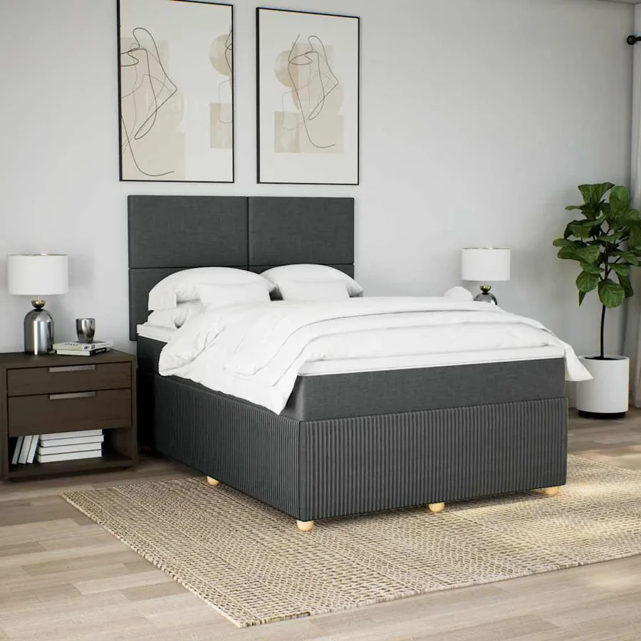 Sommier à lattes de lit avec matelas Gris foncé 140x190cm Tissu - 5