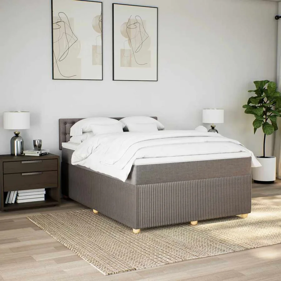 Sommier à lattes de lit avec matelas Taupe 140x190 cm Tissu - 4