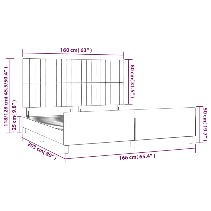 Cadre de lit sans matelas gris foncé 160x200 cm tissu - 14