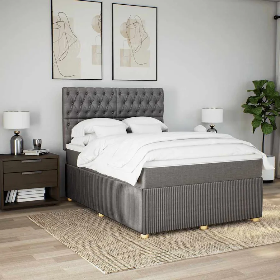 Sommier à lattes de lit avec matelas Taupe 140x190 cm Tissu - 3