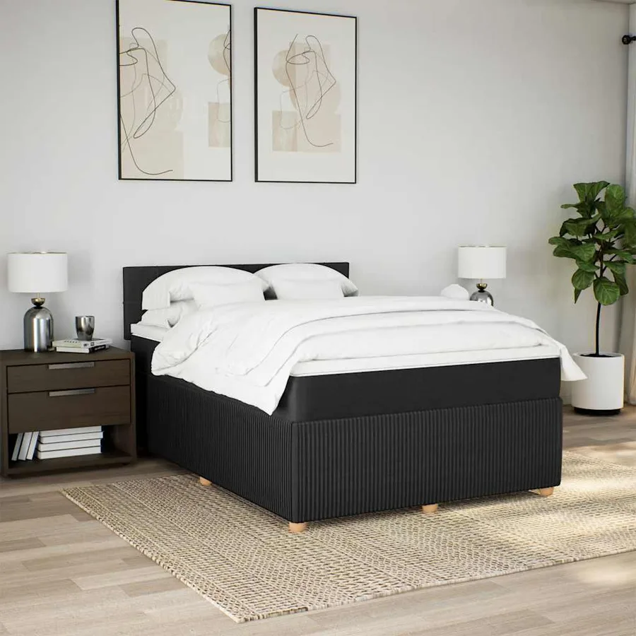 Sommier à lattes de lit avec matelas Noir 140x200 cm Tissu - 4