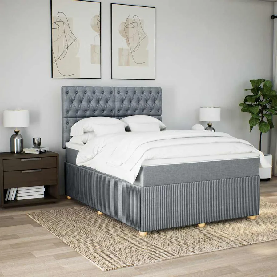 Sommier à lattes de lit avec matelas Gris clair 140x190cm Tissu - 4