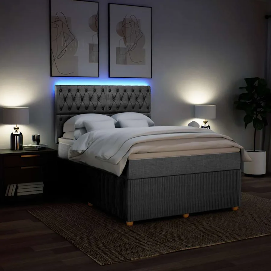 Sommier à lattes de lit avec matelas Gris clair 140x190cm Tissu - 5