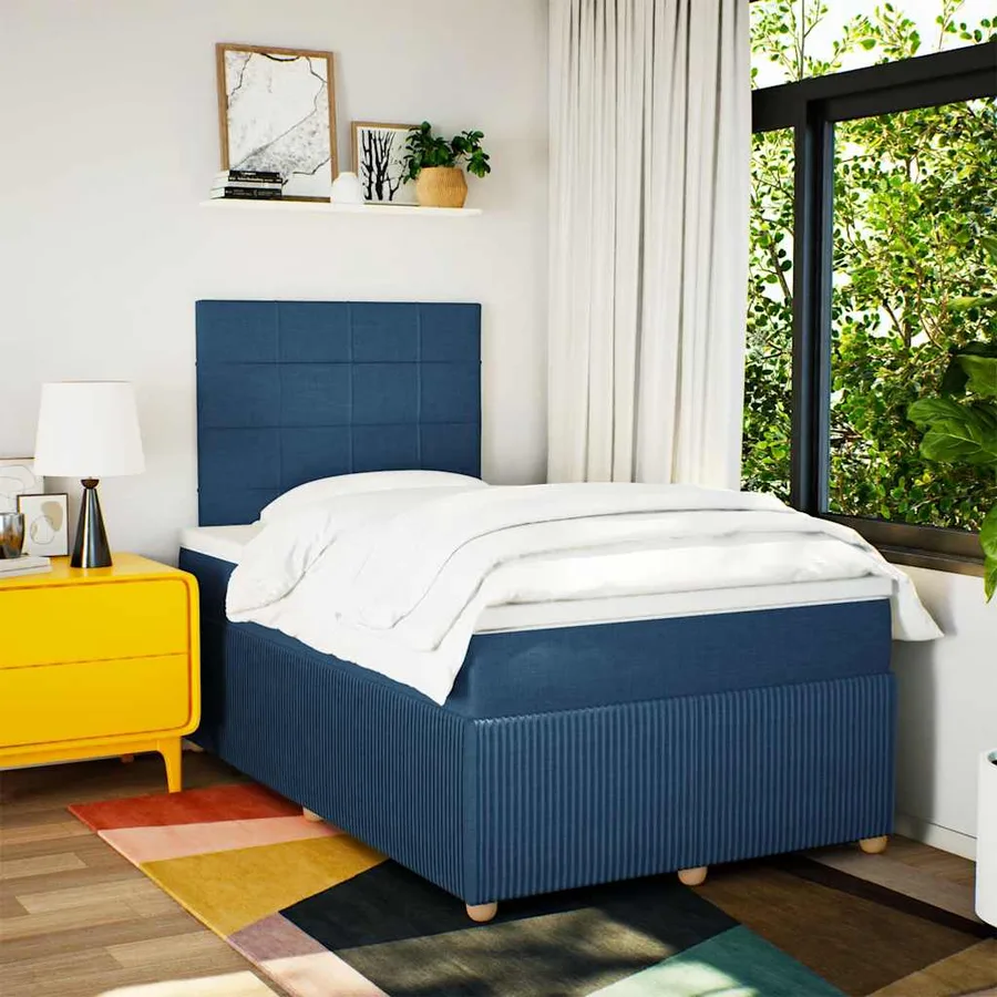 Sommier à lattes de lit avec matelas Bleu 120x200 cm Tissu - 3