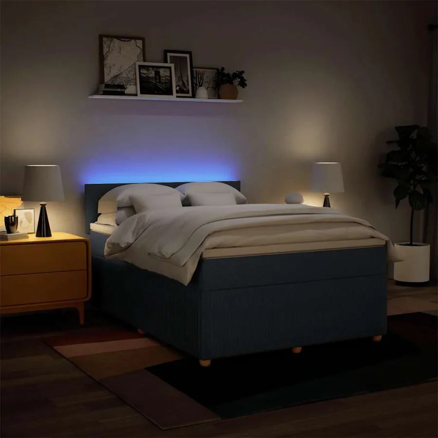 Sommier à lattes de lit avec matelas Bleu 140x190 cm Tissu - 5