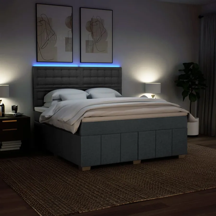 Sommier à lattes de lit avec matelas Gris foncé 180x200cm Tissu - 4